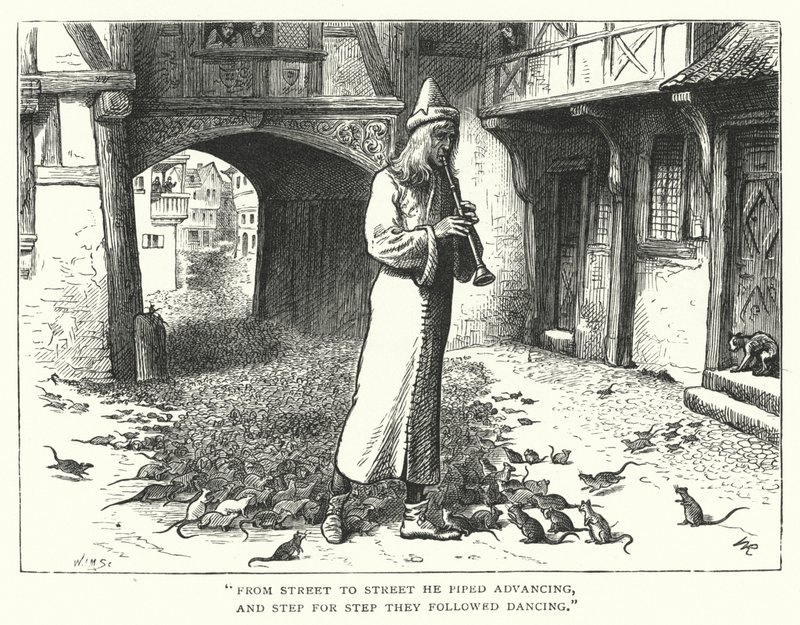 The Pied Piper of Hamelin (gravyr) av William (after) Ralston