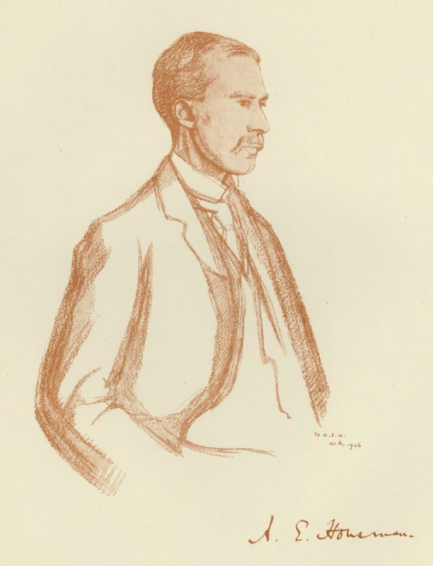 A E Housman, porträtt (litho) av William (after) Rothenstein