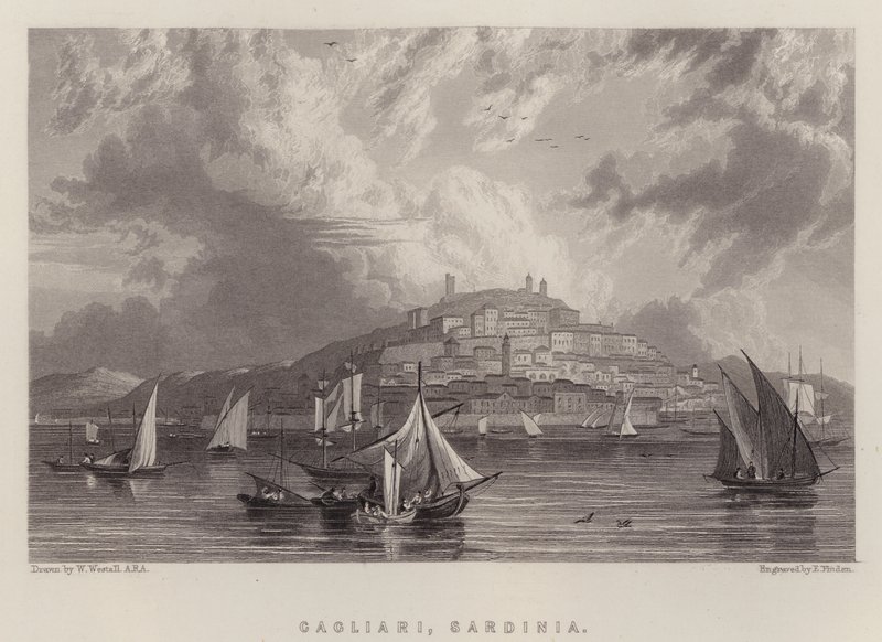 Cagliari, Sardinien (färg litho) av William (after) Westall