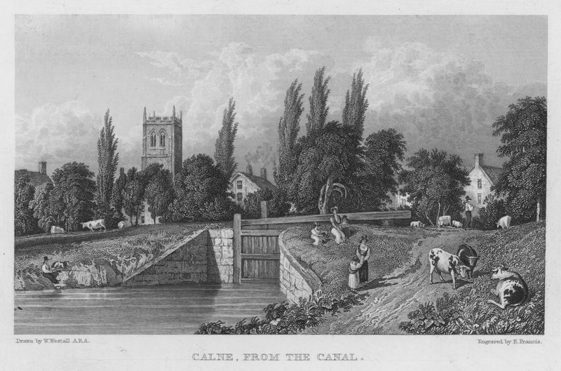 Calne, från kanalen (gravyr) av William (after) Westall