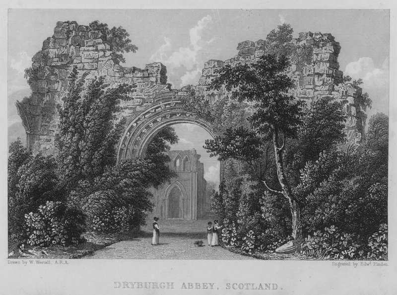 Dryburgh Abbey, Skottland (gravyr) av William (after) Westall