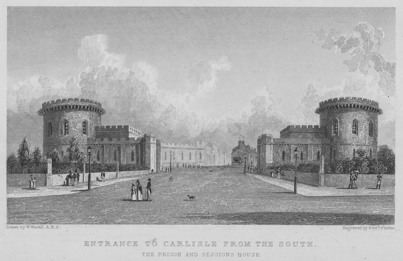 Ingång till Carlisle från söder, Prison and Sessions House (gravyr) av William (after) Westall