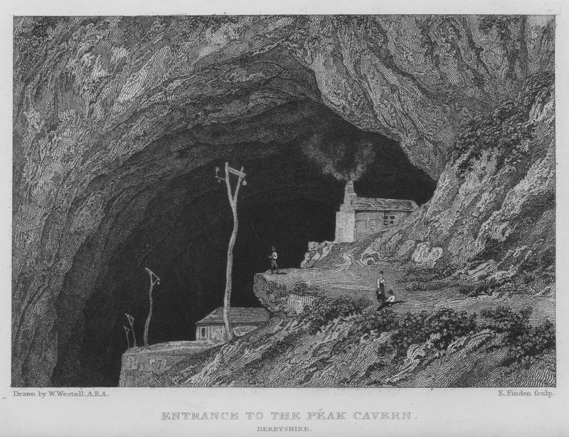 Ingång till Peak Cavern, Derbyshire (gravyr) av William (after) Westall