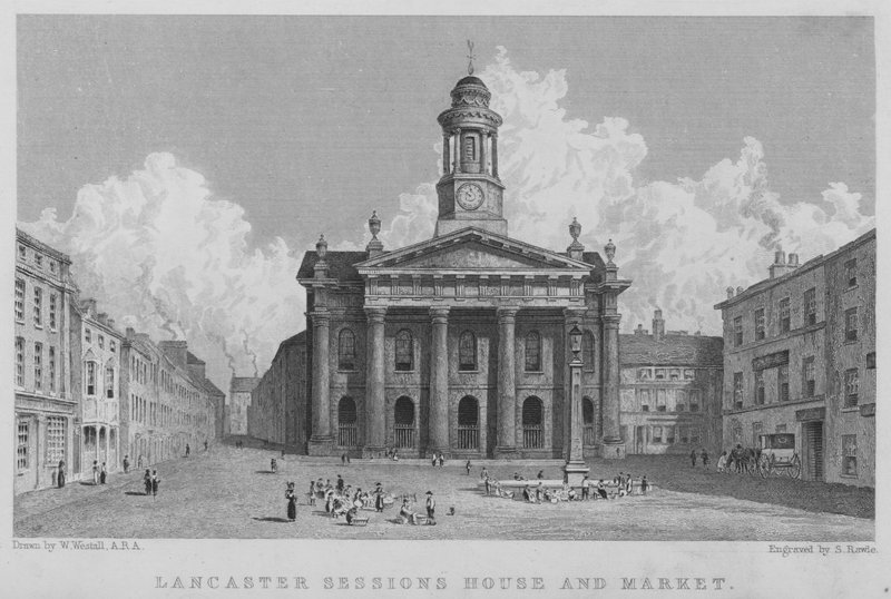 Lancaster Sessions House and Market (gravyr) av William (after) Westall