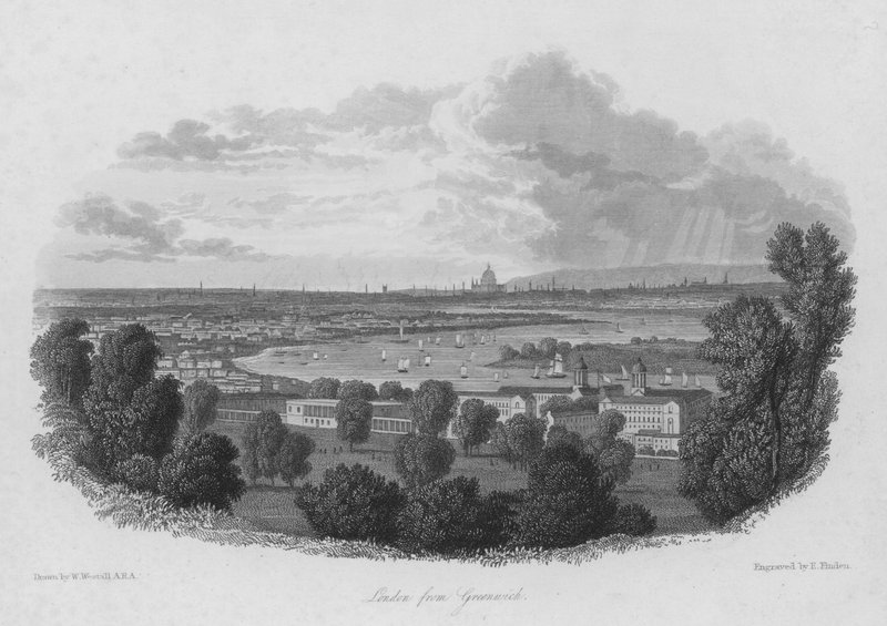 London från Greenwich (gravyr) av William (after) Westall