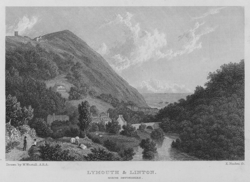 Lynmouth och Linton, North Devonshire (gravyr) av William (after) Westall