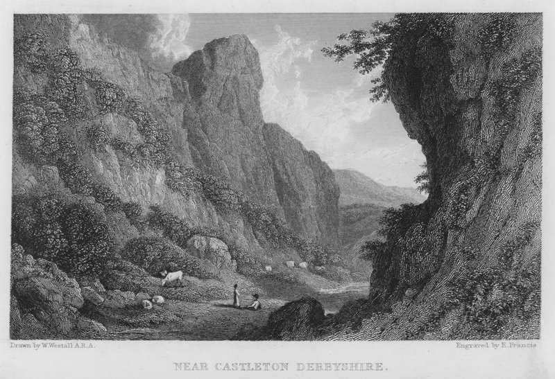 Nära Castleton, Derbyshire (gravyr) av William (after) Westall