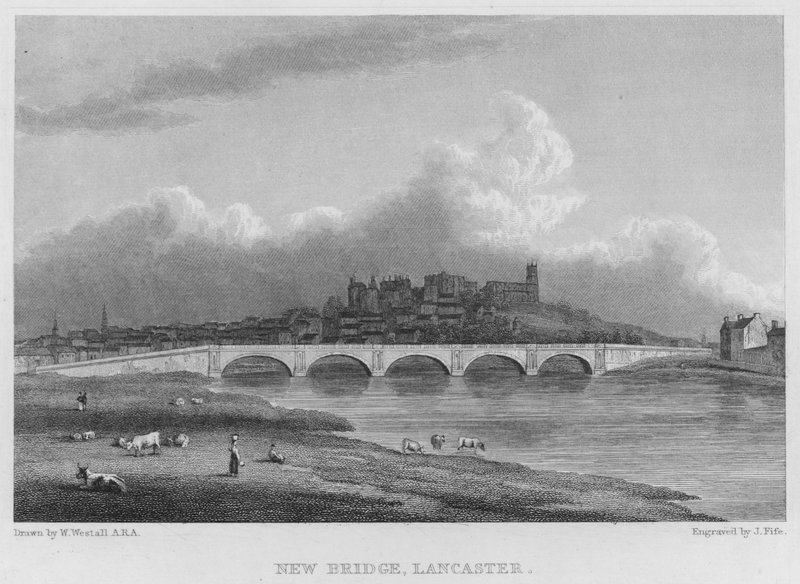 New Bridge, Lancaster (gravyr) av William (after) Westall