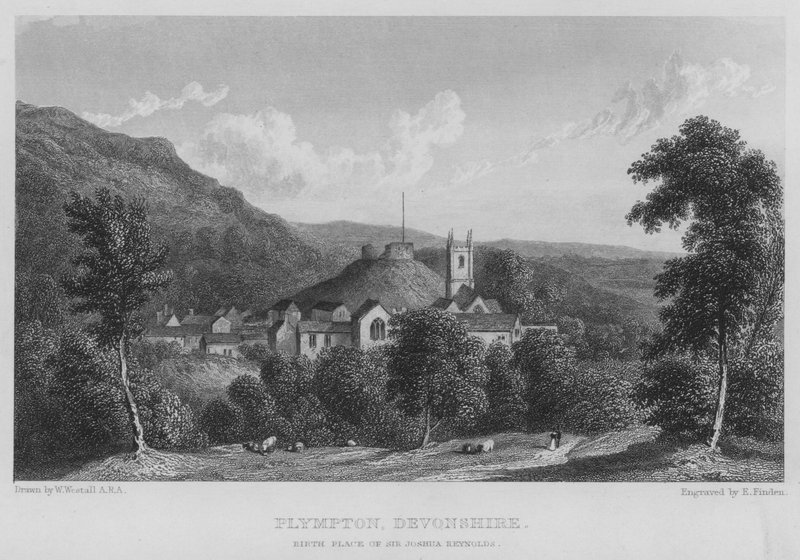 Plympton, Devonshire, födelseplats för Sir Joshua Reynolds (gravyr) av William (after) Westall