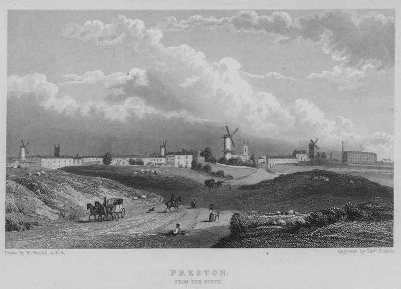 Preston, från norr (gravyr) av William (after) Westall