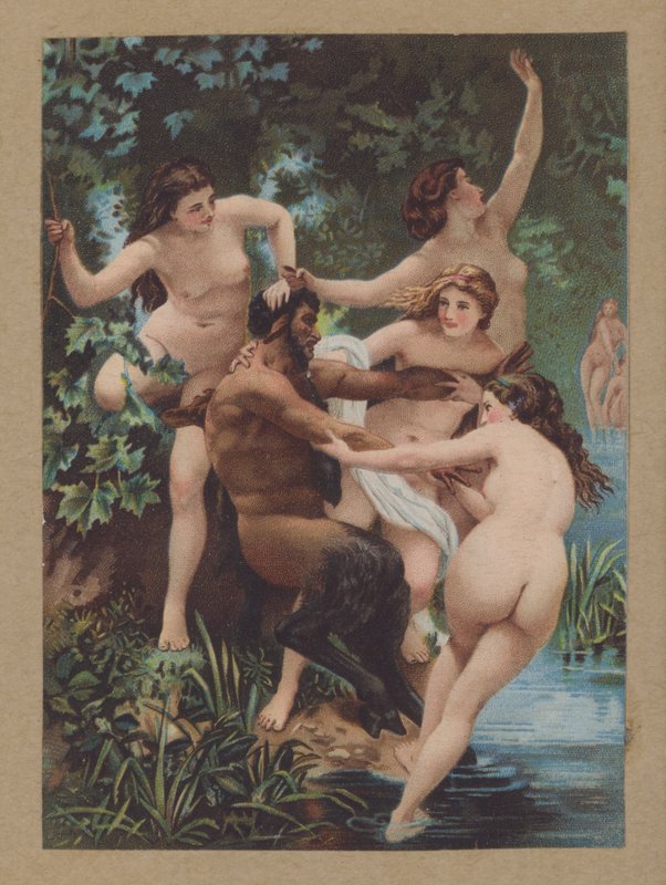 Satyr och nymfer (chromolitho) av William Adolphe (after) Bouguereau