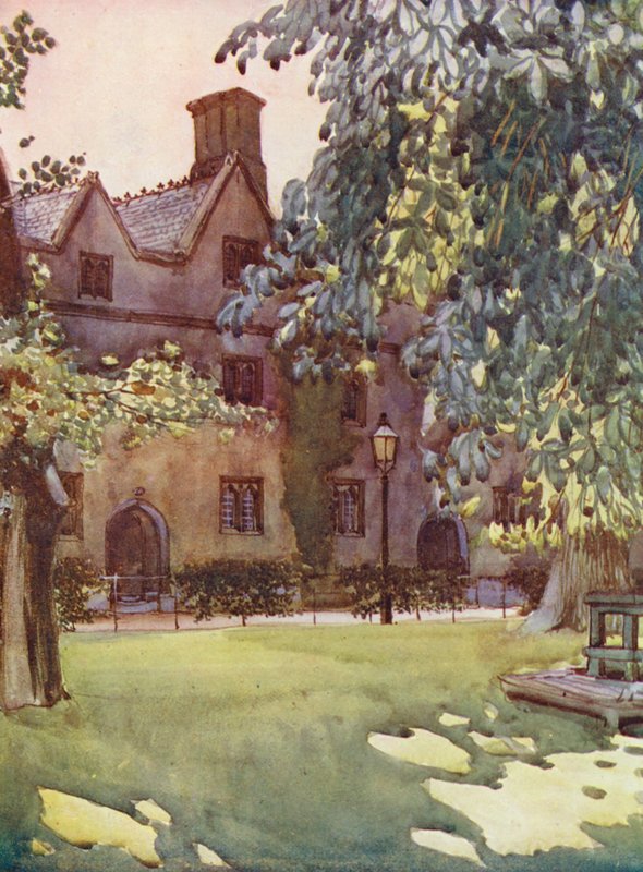 Balliol College från trädgården (färglitografi) av William Ainsworth Wildman