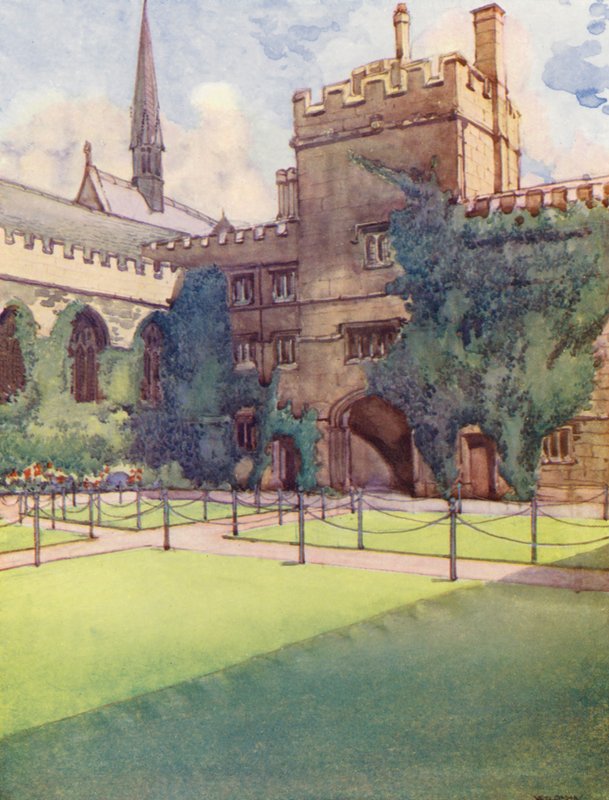 Jesus College, framsida fyrkant (färglitografi) av William Ainsworth Wildman