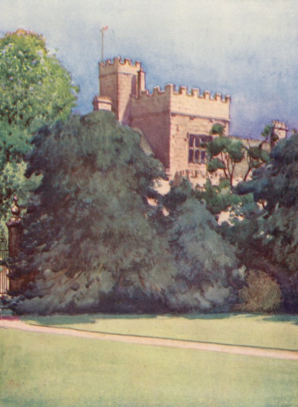 Wadham College från Trinity Colleges trädgårdar (färglitografi) av William Ainsworth Wildman