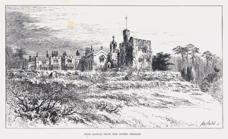 Rose Castle från den yttre terrassen (gravyr) av William Alexander Ansted