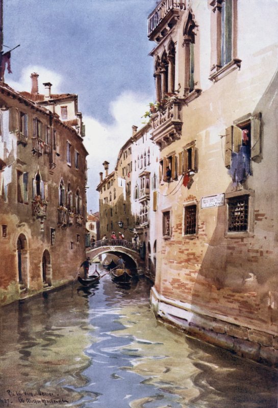Rio del Olio, Venedig, Italien (färg litho) av William Alister Macdonald