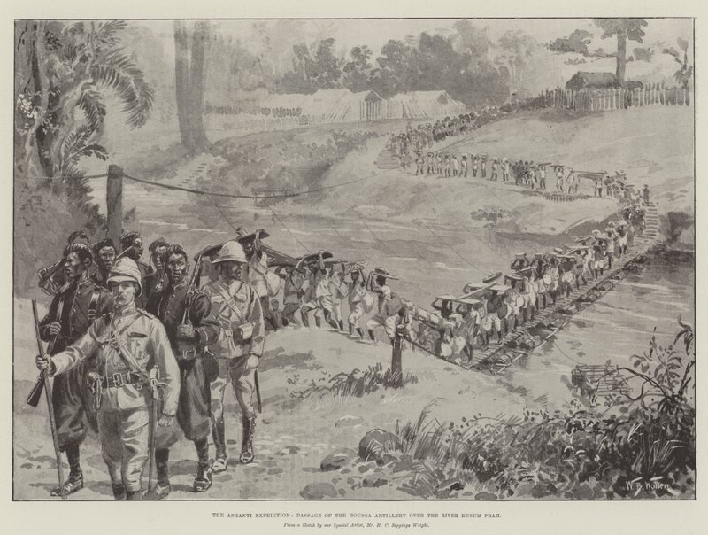 Ashanti-expeditionen, passage av Houssa-artilleriet över floden Busum Prah av William Barnes Wollen