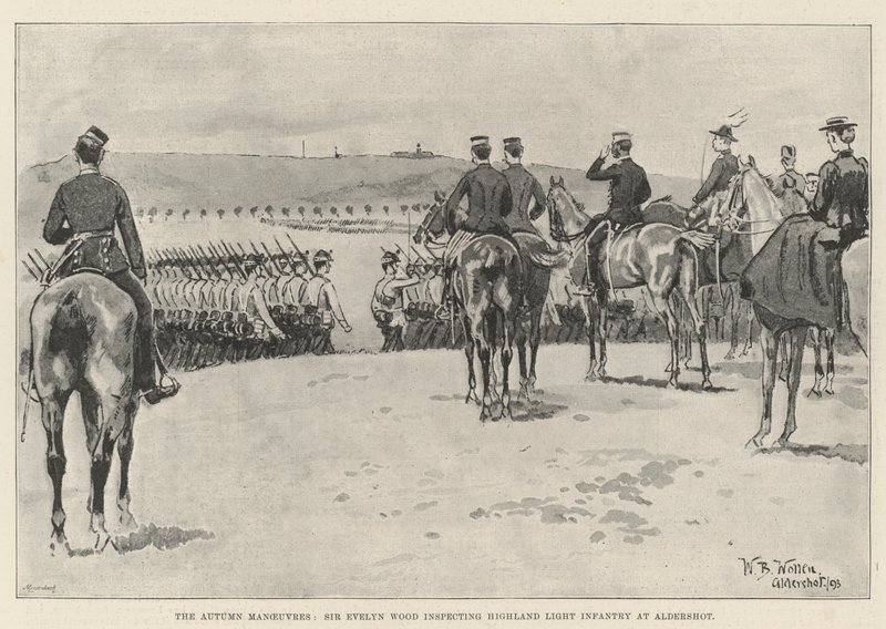 Höstmanövrarna, Sir Evelyn Wood inspekterar Highland Light Infantry vid Aldershot av William Barnes Wollen