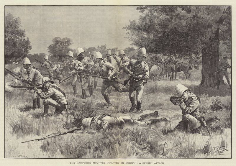 Hampshire Mounted Infantry i Burmah, en plötslig attack av William Barnes Wollen