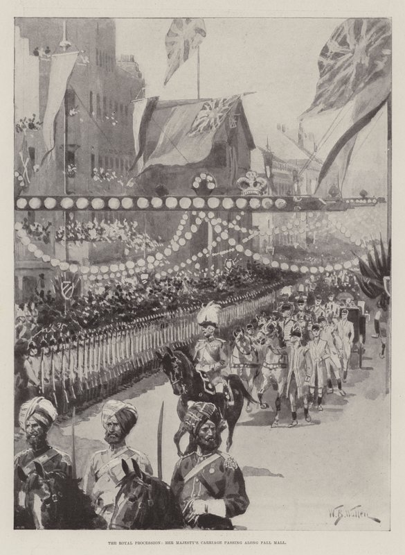 Den kungliga processionen, Hennes Majestäts vagn passerar längs Pall Mall av William Barnes Wollen
