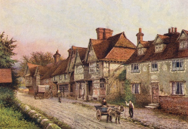 Chiddingstone från hörnet av kyrkogården (färglitografi) av William Biscombe Gardner