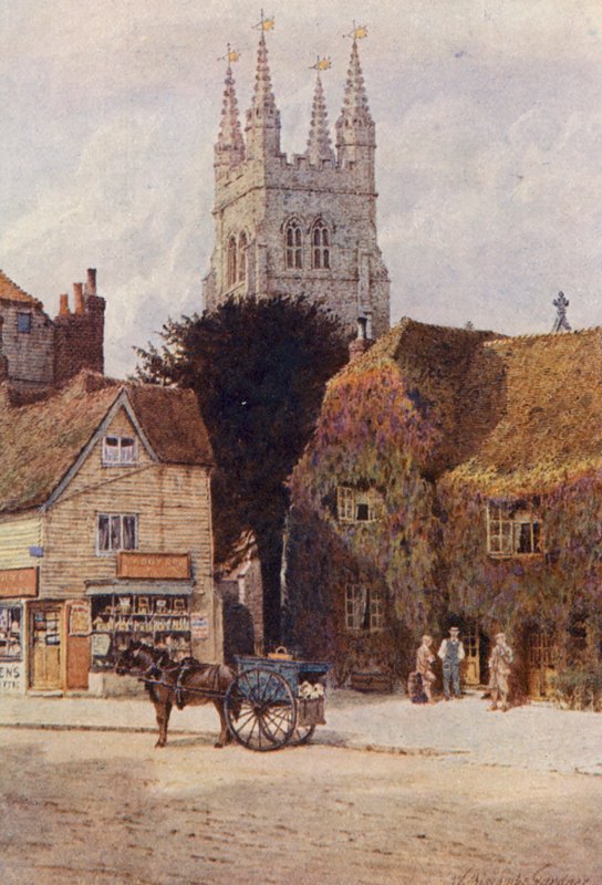 Church and Woolpack Hotel, Tenterden (färglitografi) av William Biscombe Gardner