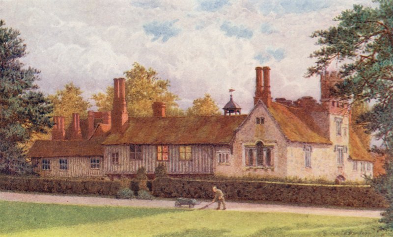 Ightham Mote från terrassen (färglitografi) av William Biscombe Gardner