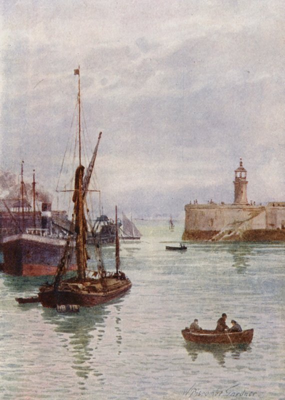 I Ramsgates hamn (färglitografi) av William Biscombe Gardner