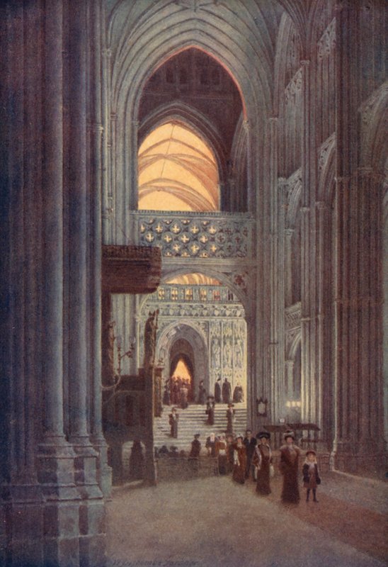 I katedralen i Canterbury efter kvällssången (färglitografi) av William Biscombe Gardner