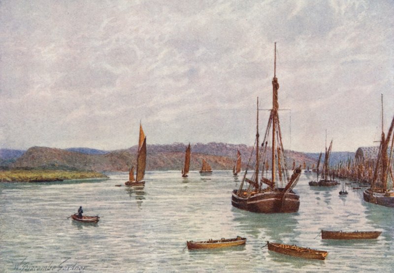 Utsikt över Medway från Chatham Pier (färglitografi) av William Biscombe Gardner