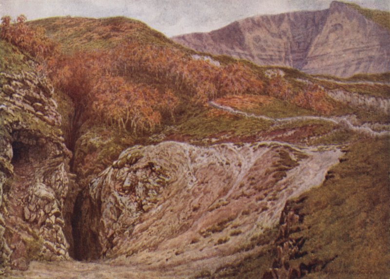 Odin Mine och Mam Tor, nära Castleton (färg litho) av William Biscombe Gardner