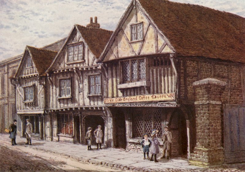 Gamla hus på West Street, Faversham (färglitografi) av William Biscombe Gardner