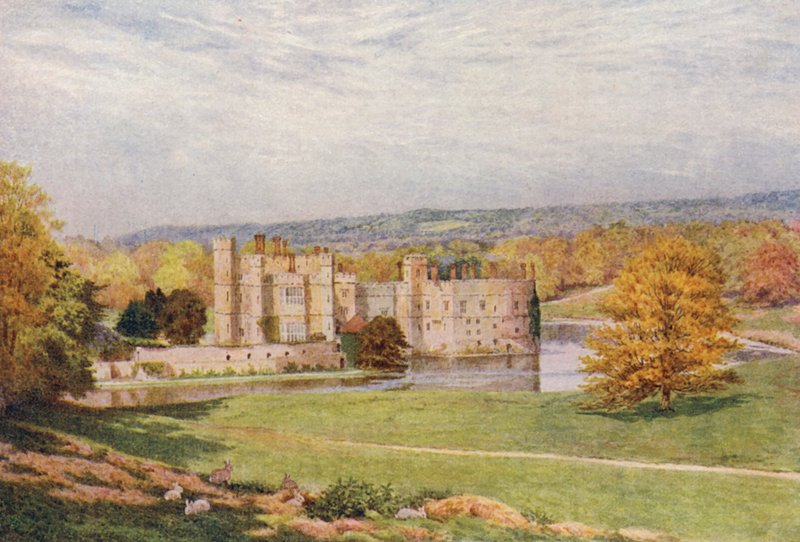 Vår, Lecds slott från sydost (färglitografi) av William Biscombe Gardner