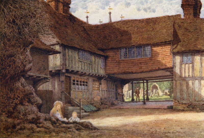 The Lych Gate, Penshurst (färglitografi) av William Biscombe Gardner