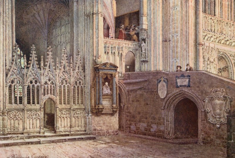 Martyrdöden, katedralen i Canterbury (färglitografi) av William Biscombe Gardner