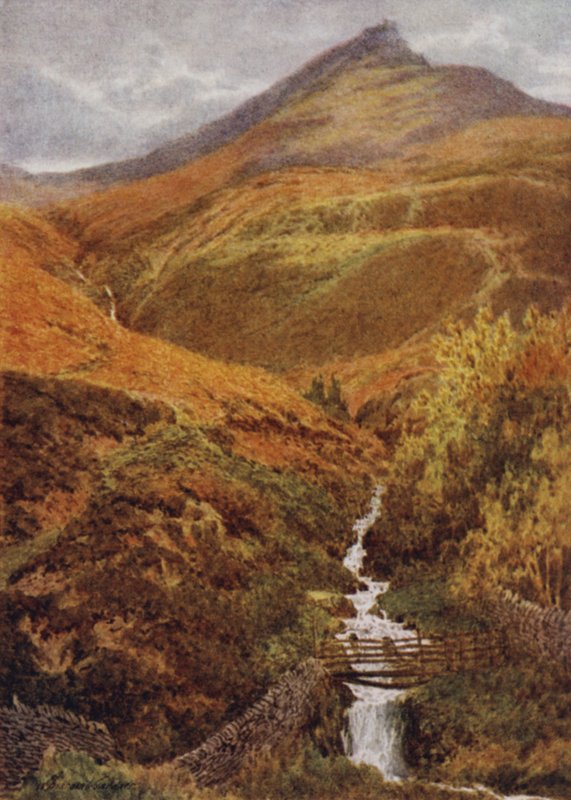 The Nab and Golden Clough från Grindslow Dell, Edale (färg litho) av William Biscombe Gardner