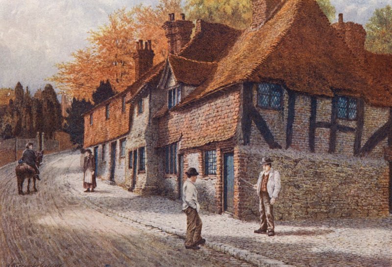 The Old Almshouses, Westerham (färglitografi) av William Biscombe Gardner