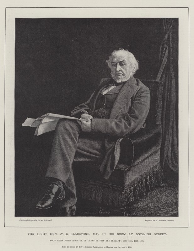 Rätten hedersvärd W E Gladstone, MP, i sitt rum på Downing Street av William Biscombe Gardner
