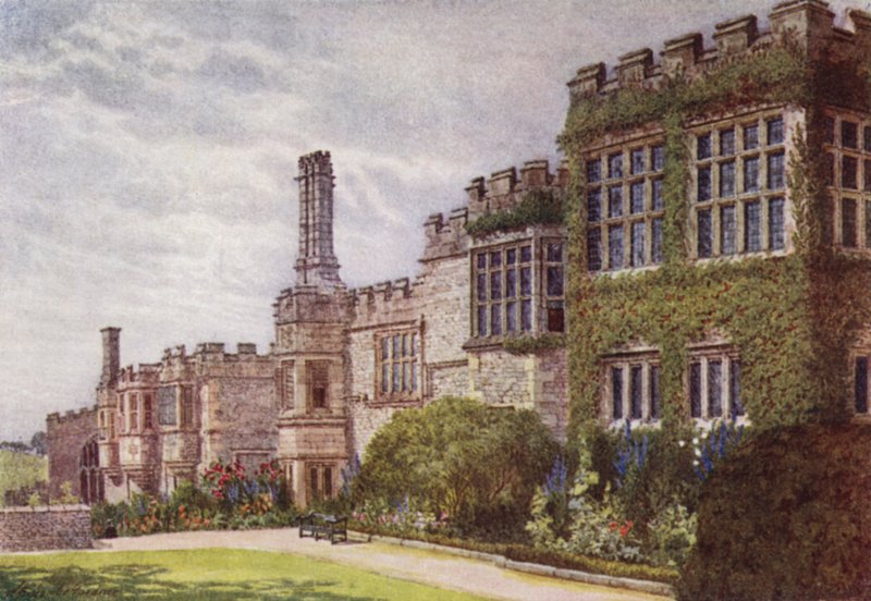 Södra sidan av Haddon Hall (färg litho) av William Biscombe Gardner