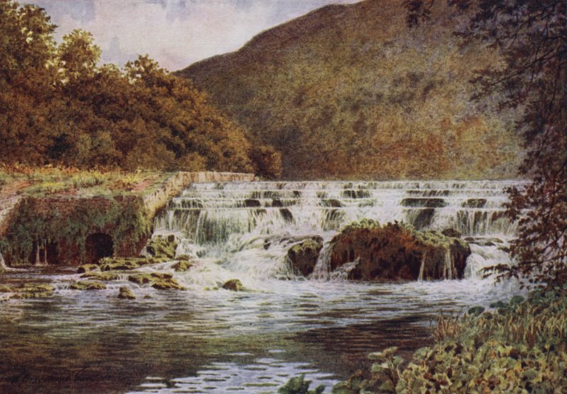 Vattenfallet, Monsal Dale (färg litho) av William Biscombe Gardner
