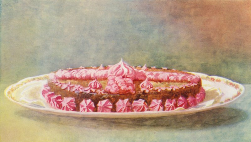 Kaffekaka med hallongrädde (färglitografi) av William Bradshaw Handforth