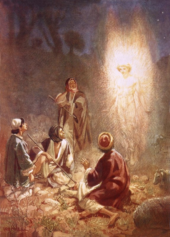 En ängel som tillkännager för herdarna i Betlehem Jesu födelse av William Brassey Hole