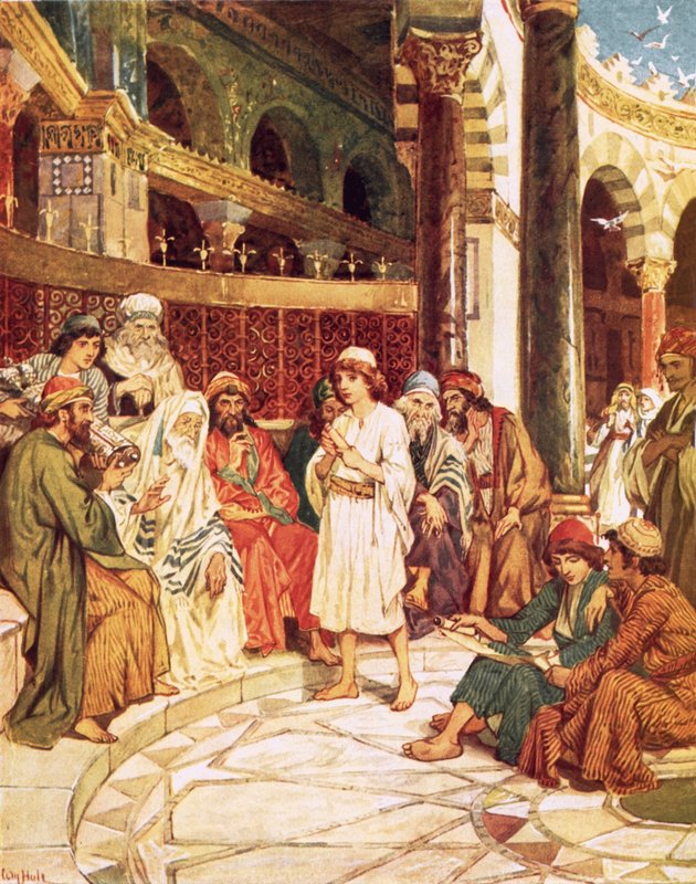 Kristus talar med läkarna i templet i Jerusalem av William Brassey Hole