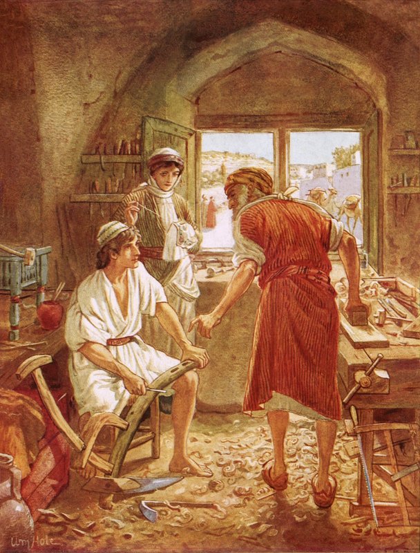 Kristus arbetar med Josef som snickare av William Brassey Hole