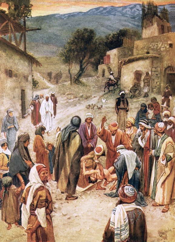 Jesus skulle bota en pojke från vilken hans lärjungar hade misslyckats med att driva ut en djävul av William Brassey Hole