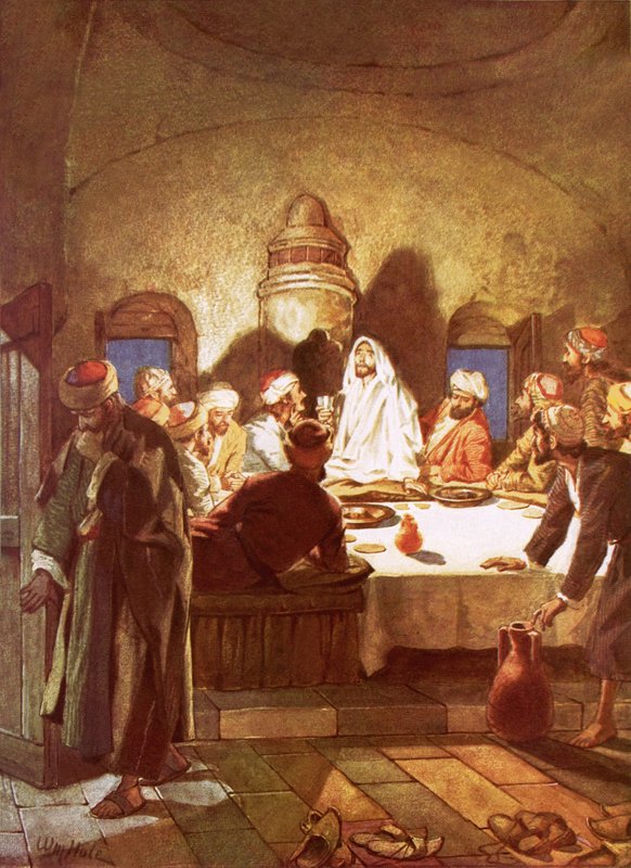 Jesus bryter brödet och ger sina lärjungar bägaren av William Brassey Hole