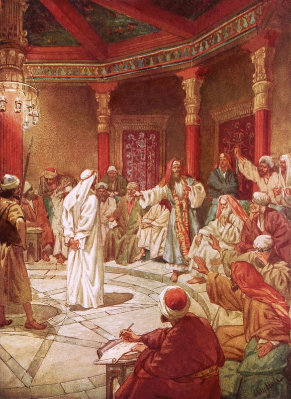 Jesus ställde inför Kaifas och rådet av William Brassey Hole