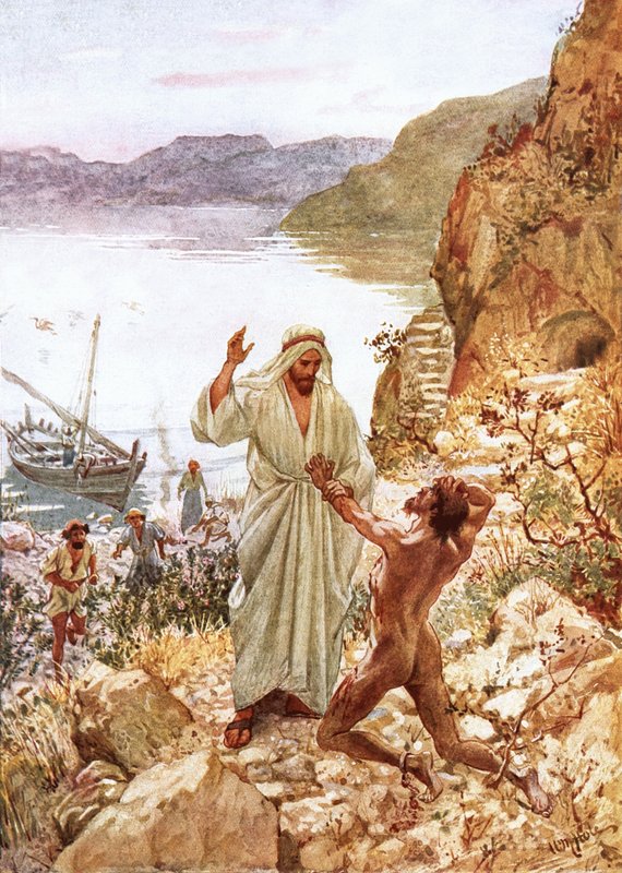 Jesus möter en demonisk i Gadarenernas land av William Brassey Hole