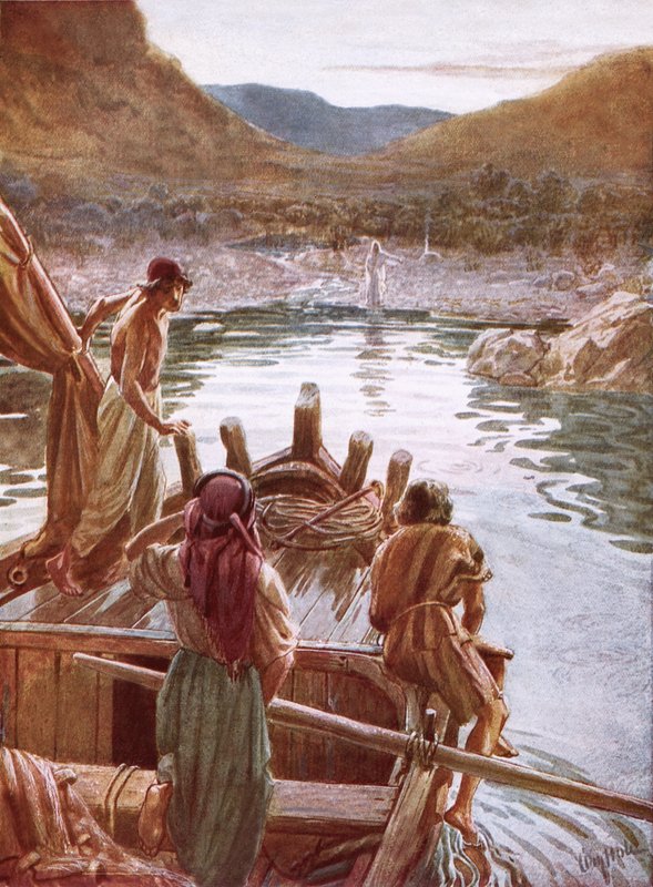 Jesus visar sig själv för Petrus och andra vid Galileiska sjön av William Brassey Hole
