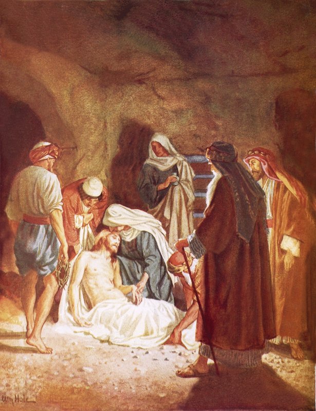 Josef från Arimathaea ligger Jesu kropp i sin egen grav av William Brassey Hole